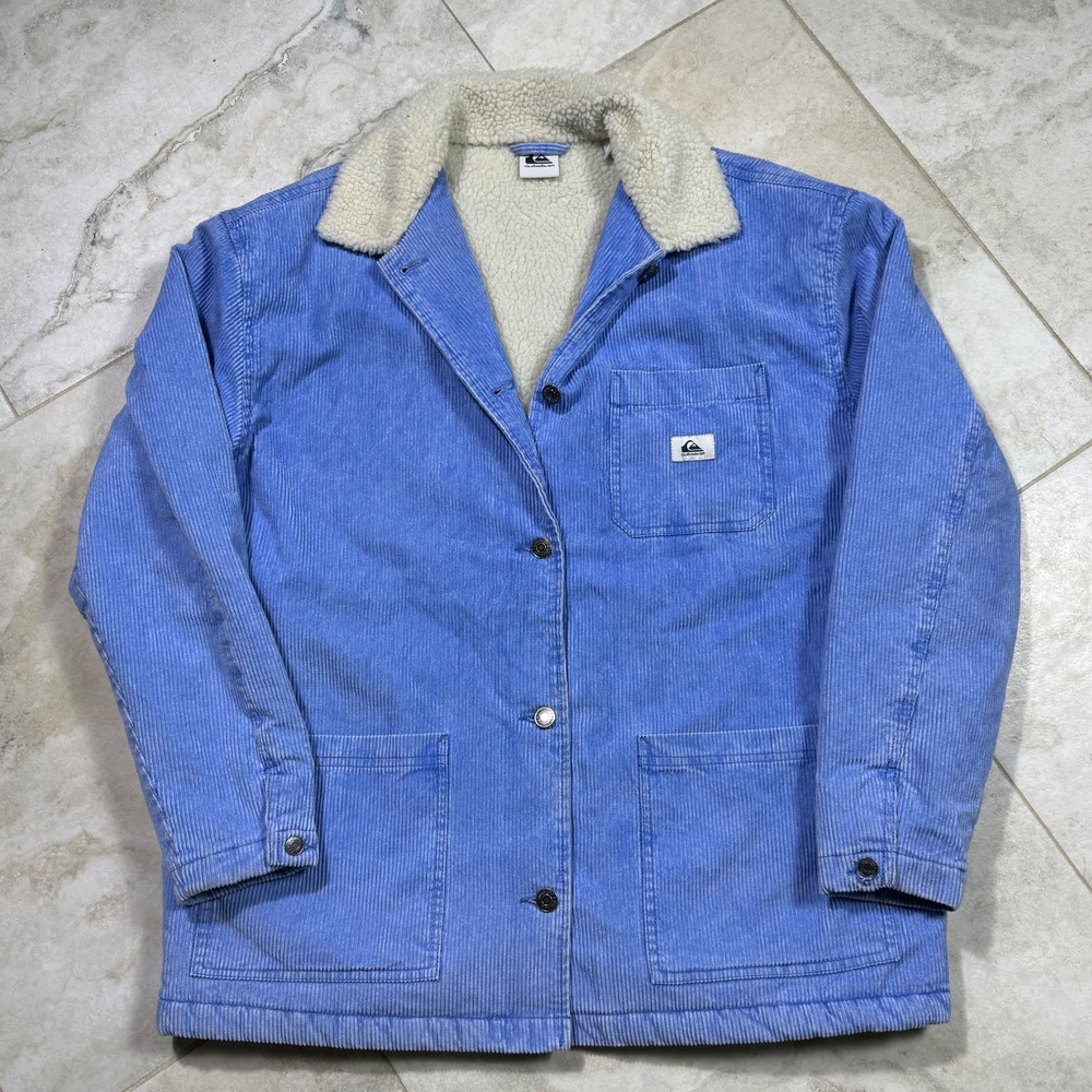 Quiksilver Corduroy Sherpa Lined Jacket Chore Utility 90s Blue Cold Weather M
